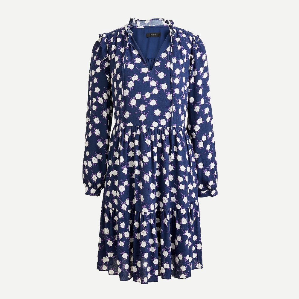 NEW! J.Crew sz Large L Petite LP Tie-neck Tiered Dress Scattered Peony NWT